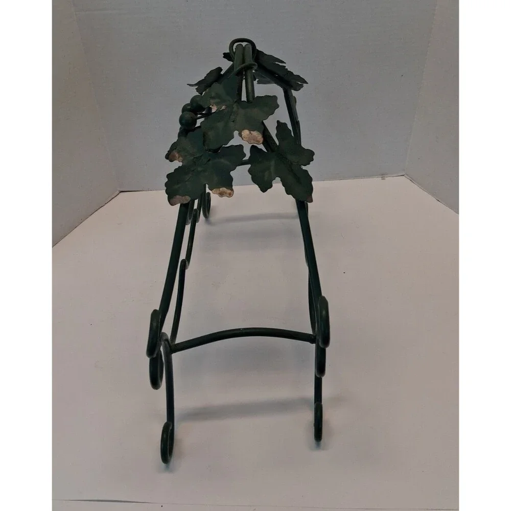 VTG Metal Grapevine Wine Rack Holder 5 Bottle Green Scrollwork Tabletop 1990s